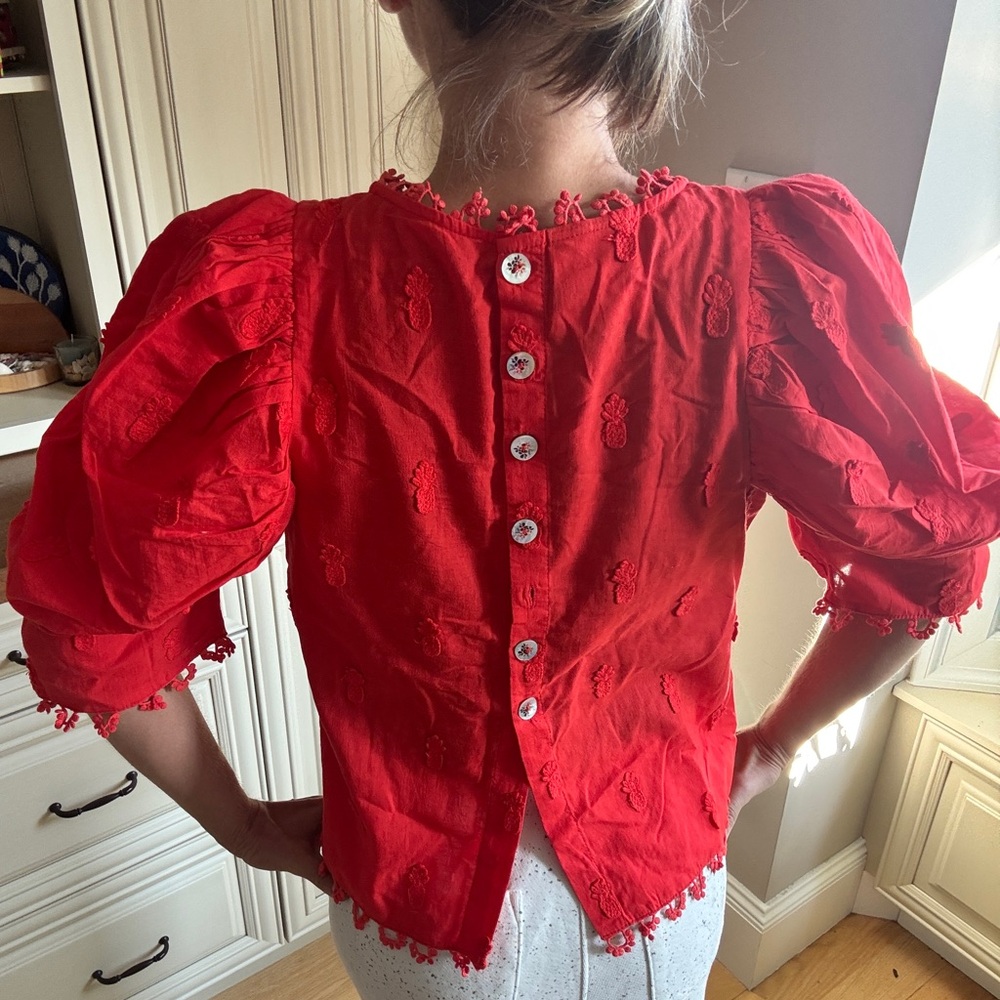 FARM Rio Vibrant Red Embroidered Blouse - Picture 2 of 4